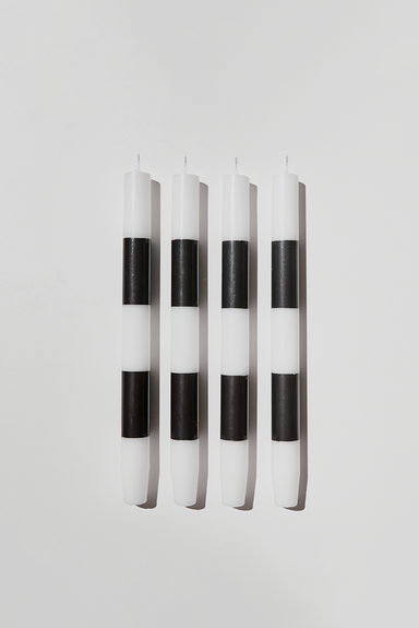 4 x Striped Candles - Black / White