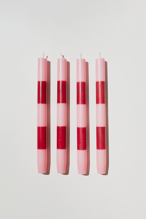 4 x Striped Candles - Pink / Maroon