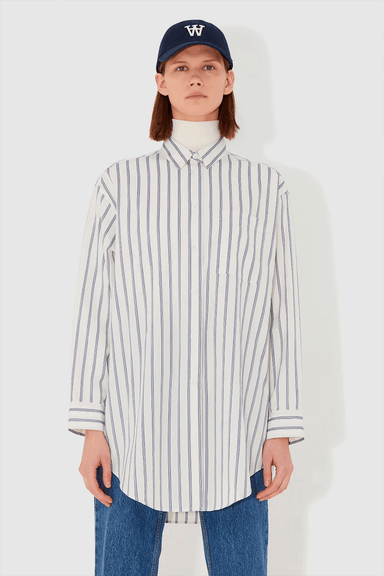 Charlene Poplin Stripe Shirt - Royal Blue Stripes