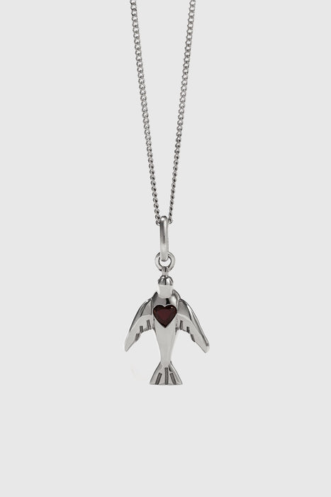 Dove & Heart Charm Necklace - Sterling Silver