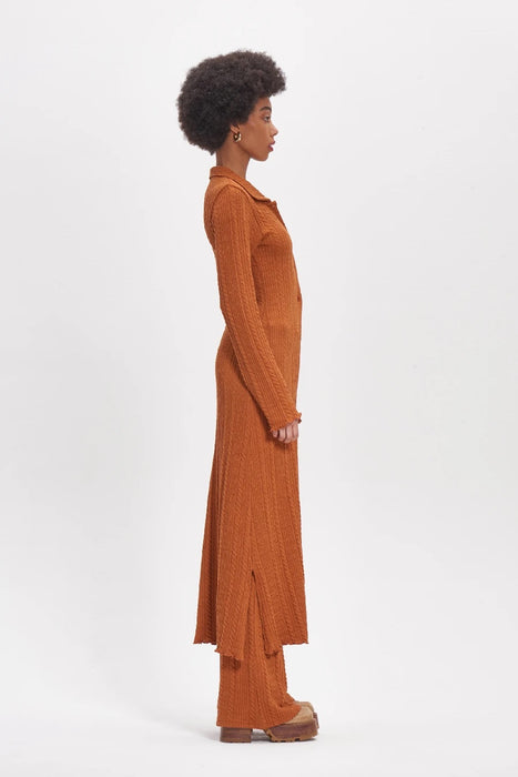 Edie Maxi Cable Jersey Knit Button Through Dress - Dark Orange