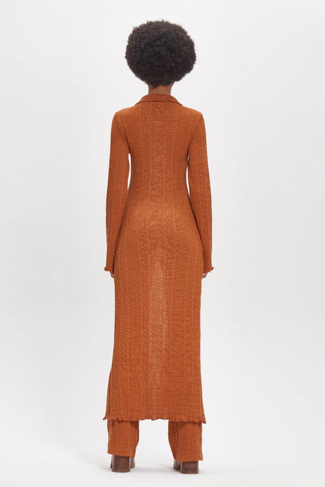 Edie Maxi Cable Jersey Knit Button Through Dress - Dark Orange