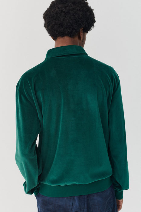 Velour Stripe Polo Shirt - Green