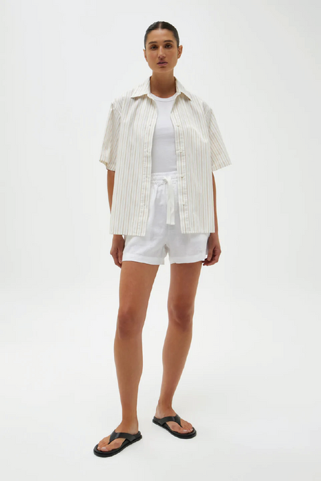 Haley Poplin Short Sleeve Shirt - Biscuit Fine Stripe