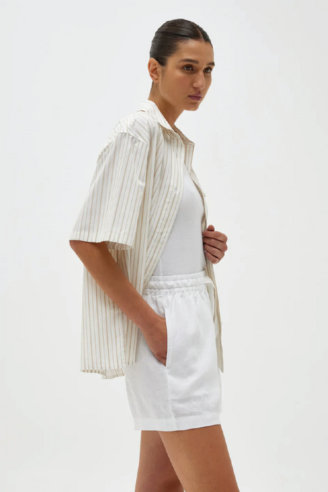 Haley Poplin Short Sleeve Shirt - Biscuit Fine Stripe