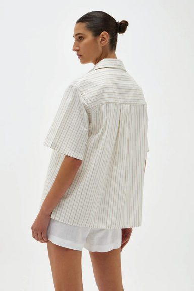 Haley Poplin Short Sleeve Shirt - Biscuit Fine Stripe