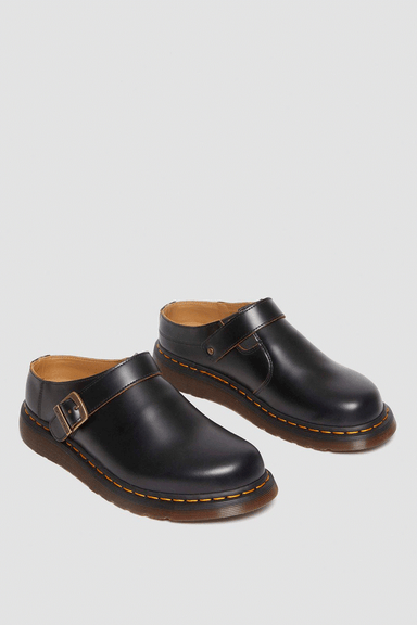 Isham Vintage Smooth Leather Mule - Black