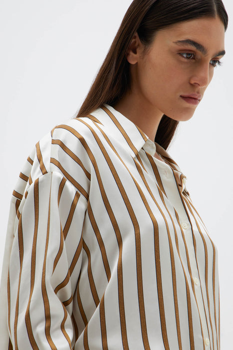 Italian Jacquard Stripe Shirt - Biscuit / Black Stripe