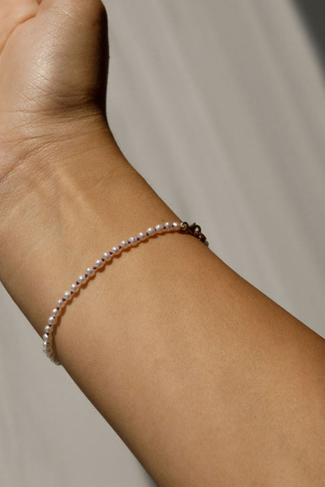 Knotted Micro Pearl Bracelet - Sterling Silver / Purple