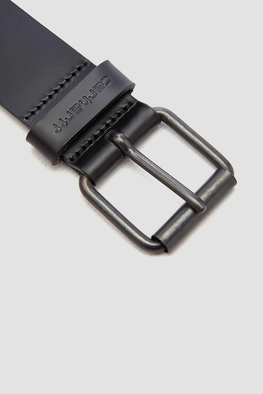 Leather Script Belt - Black / Black