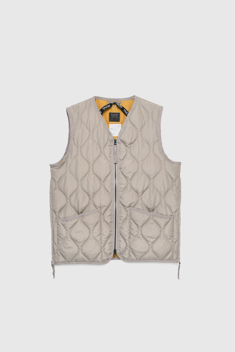 Military Zip V Neck Down Vest - Light Grey