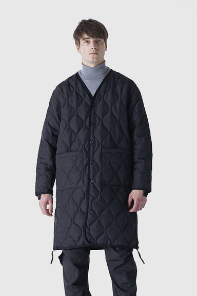 Military V Neck Down Coat - Black