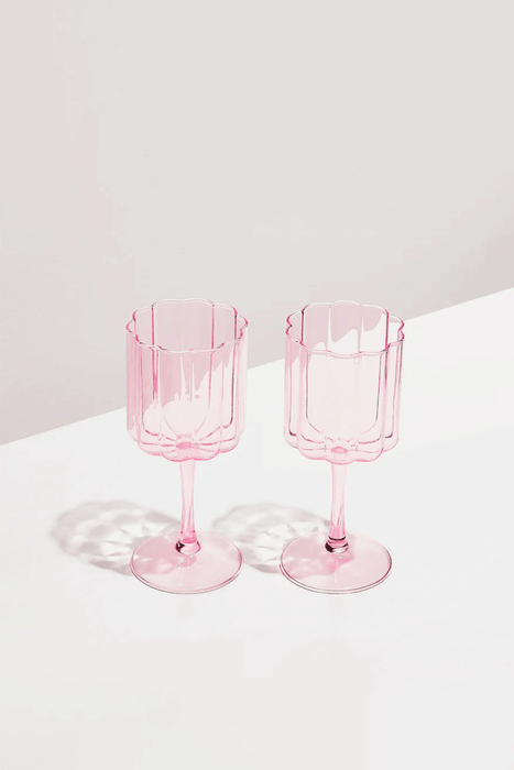 Wave Wine Glass Set of Two - Pink