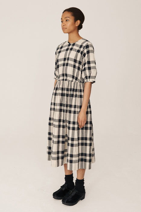 Garden Crinkle Check Dress - Black / Stone