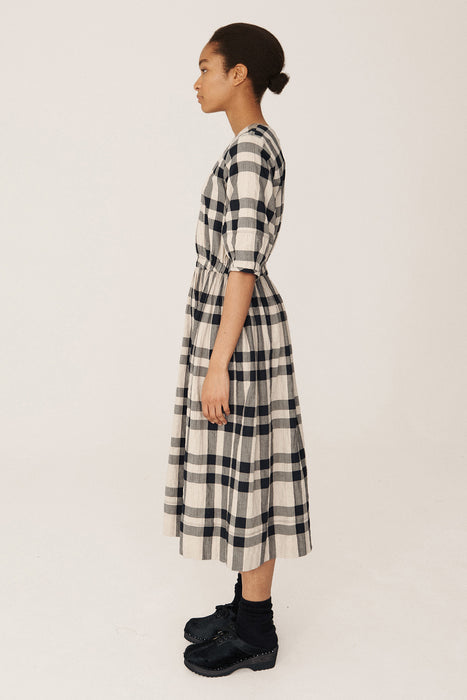 Garden Crinkle Check Dress - Black / Stone