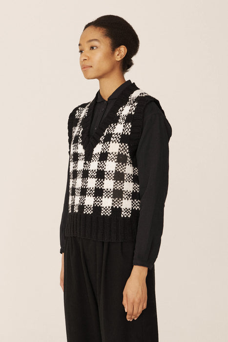 Hedi Gingham Vest - Black / Stone