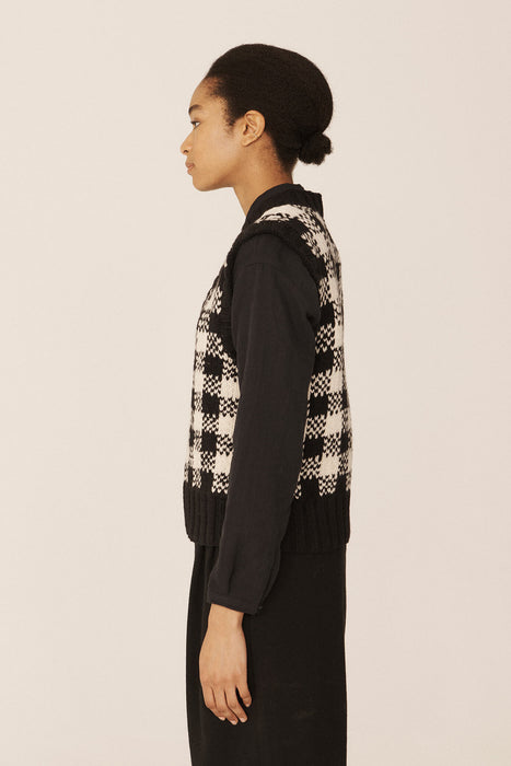 Hedi Gingham Vest - Black / Stone