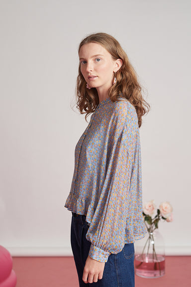 Lisa Blouse - Blue Floral Silk