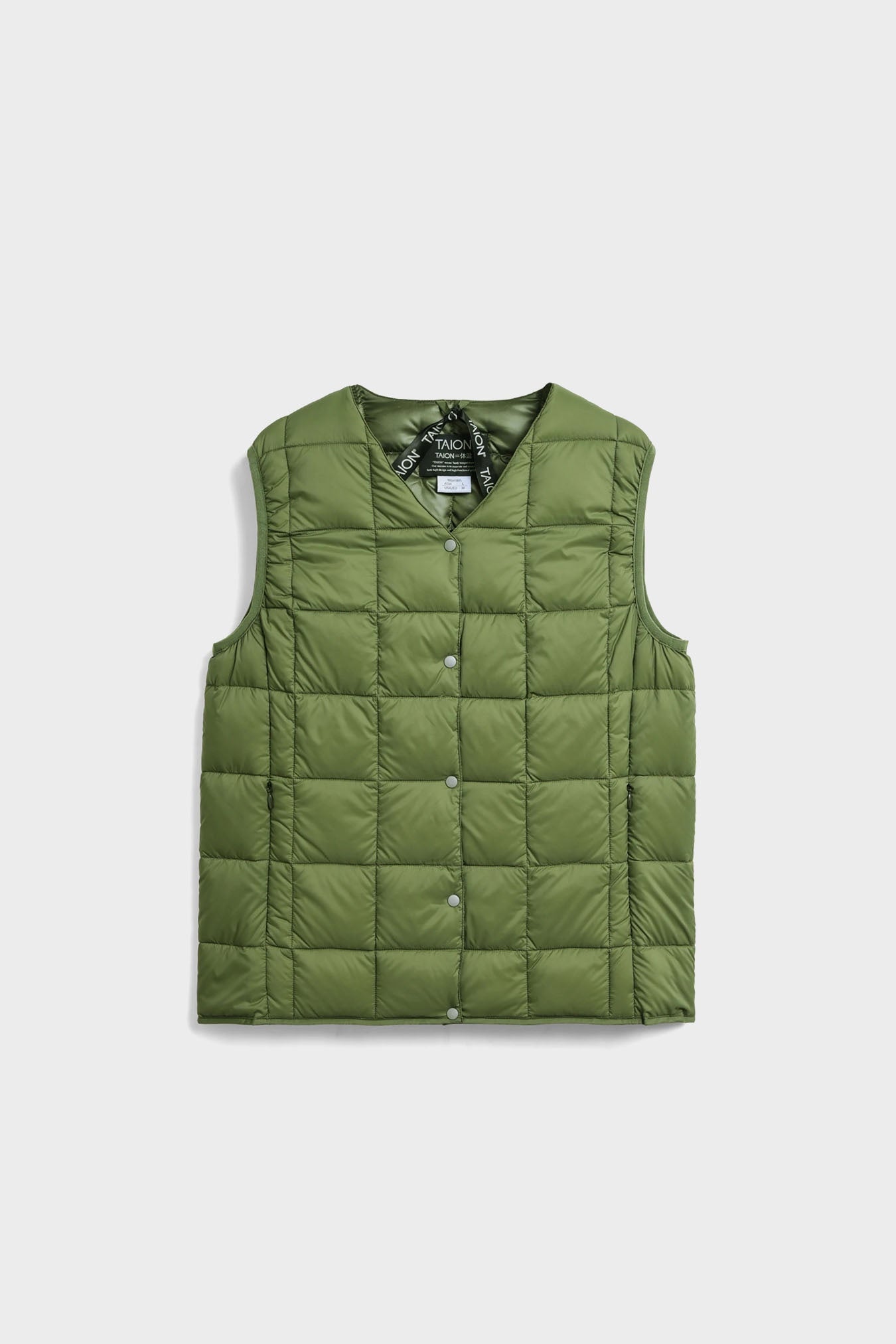 Taion V-Neck Down Vest - Olive | Infinite Definite