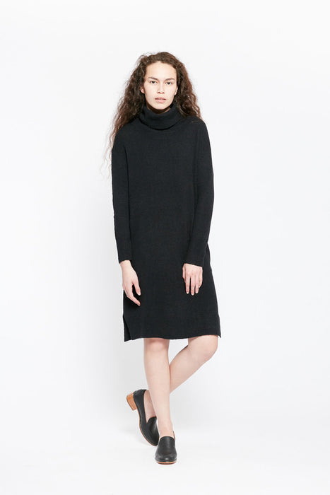 Tube Neck Knit Dress - Black