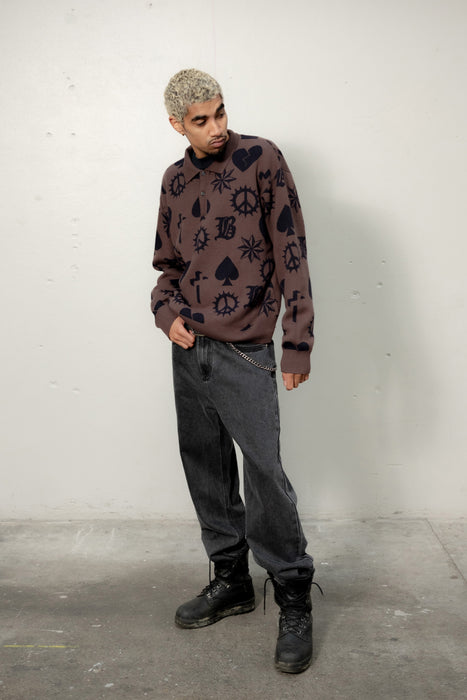 Icon Knit Polo - Brown / Black