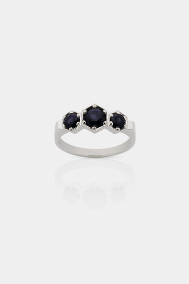 3 Hexagon Stone Ring - Midnight Sapphire