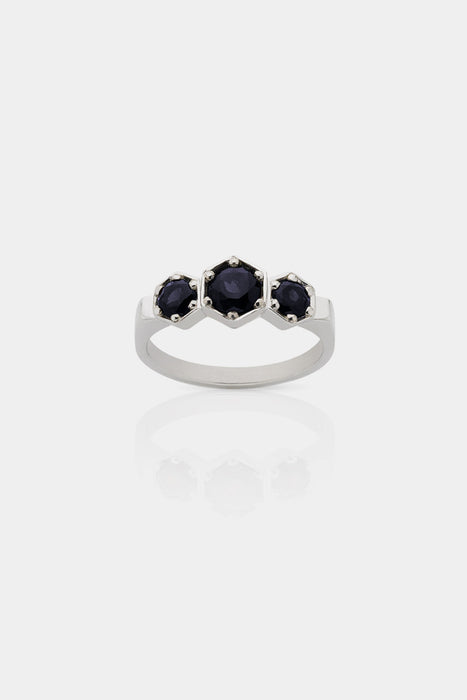 3 Hexagon Stone Ring - Midnight Sapphire