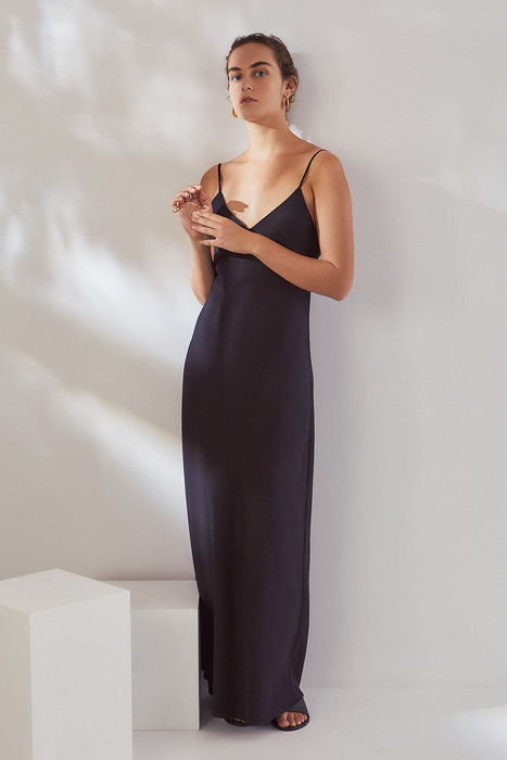 Ada Long Slip Dress - Black