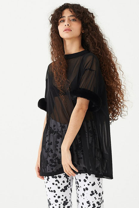 Fluffy Sheer Tee - Black