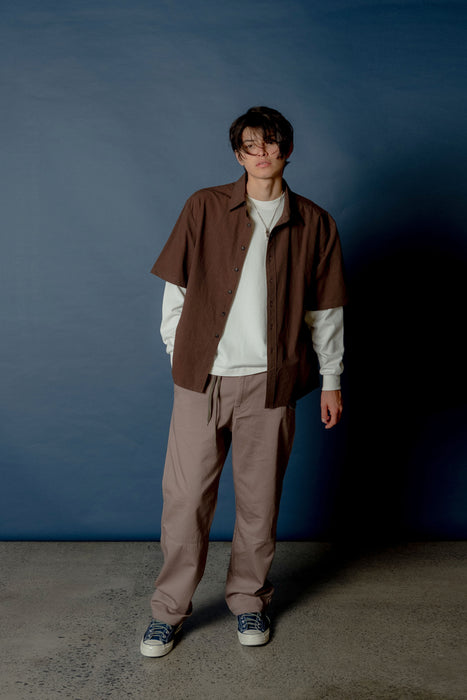 SS Oversized Business Shirt - Brown