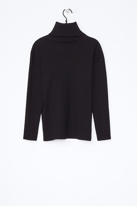 Building Block Rib Roll Neck Top - Black