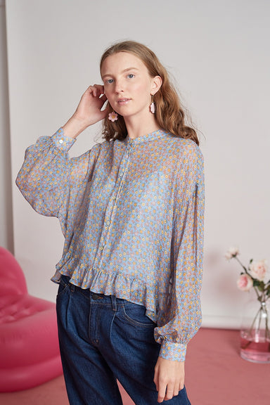 Lisa Blouse - Blue Floral Silk