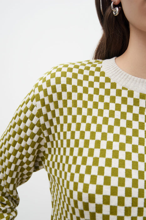 Checkerboard Knit Crew - Lawn Check