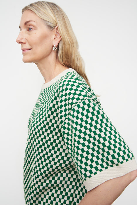 Checkerboard Knit Tee - Evergreen Checkerboard