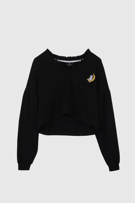 Chillin On The Moon Cropped Sweat - Black