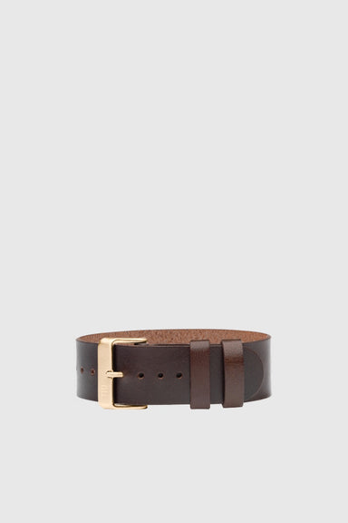 Walnut Leather Wristband - Gold