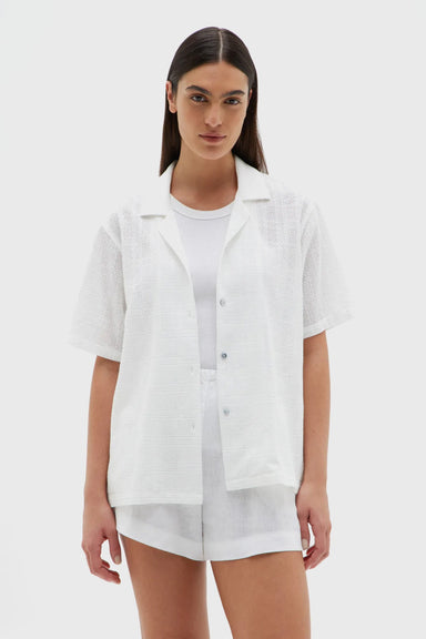 Broderie Anglaise Camp Shirt - White Anglaise Check