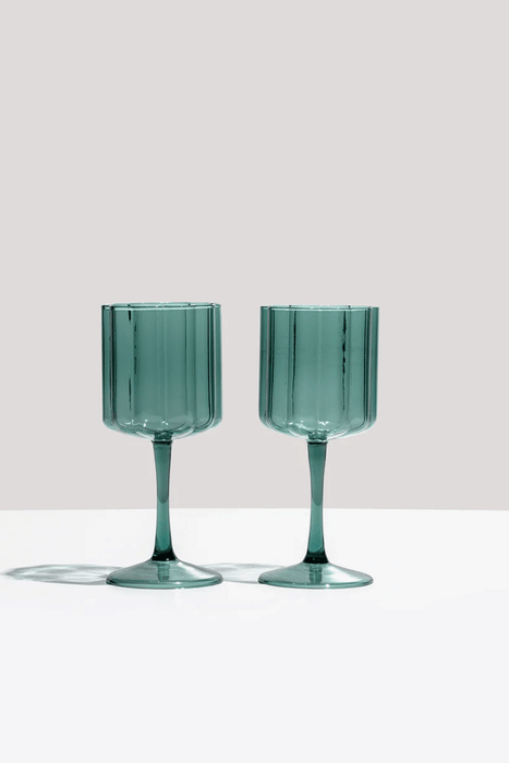 Wave Wine Glass Set of Two - Teal