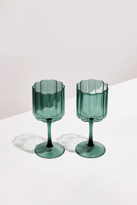 Wave Wine Glass Set of Two - Teal
