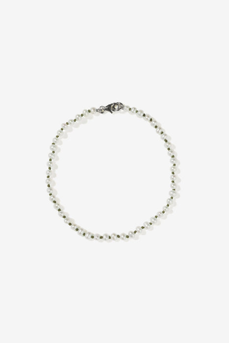 Knotted Micro Pearl Bracelet - Sterling Silver / Olive