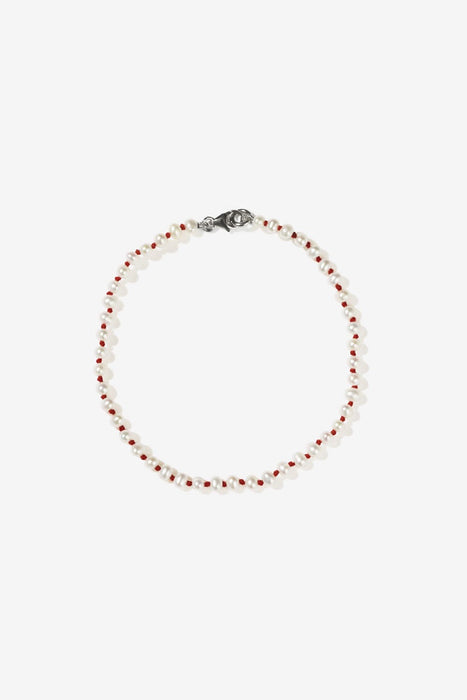 Knotted Micro Pearl Bracelet - Sterling Silver / Red