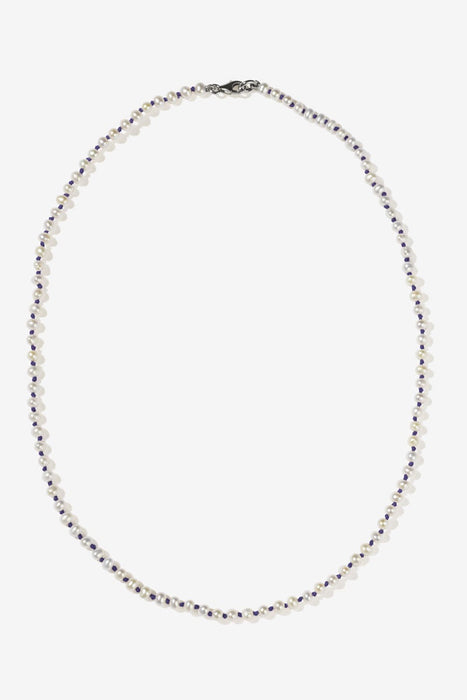 Knotted Micro Pearl Necklace - Sterling Silver / Purple