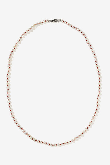 Knotted Micro Pearl Necklace - Sterling Silver / Red