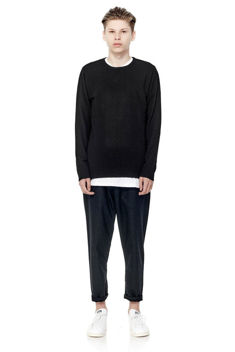 Split Hem Merino Crew - Black