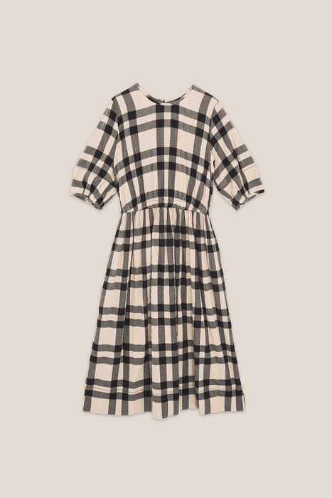 Garden Crinkle Check Dress - Black / Stone