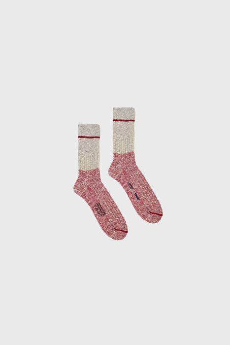 Corgi x YMC Block Slub Stripe Sock - Grey / Red