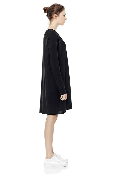 V Neck Knit Dress - Black