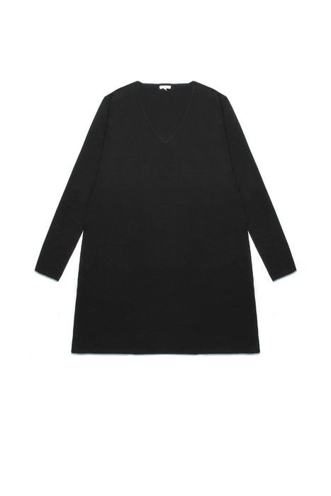 V Neck Knit Dress - Black